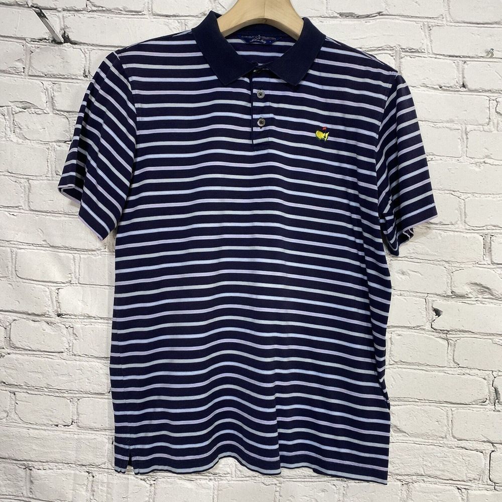 MASTERS Clubhouse Collection‎ Golf Polo Made In Italy Mens Size L Blue Striped